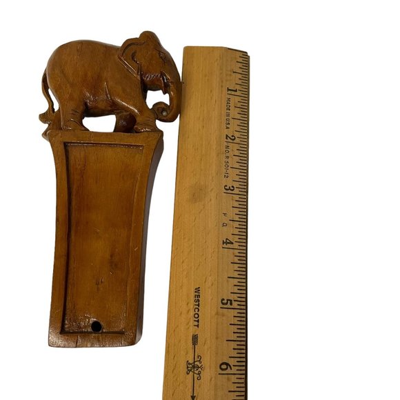 Vintage ELEPHANT Wooden Hand Carved Statue 5 3/4" x 2 1/2" - Picture 3 of 7
